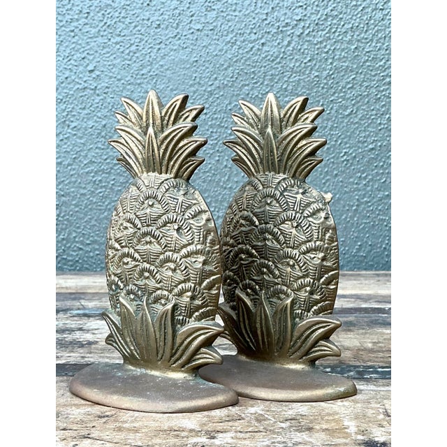 Late 20th Century Vintage Brass Pineapple Bookends. - Set of 2 For Sale - Image 5 of 12