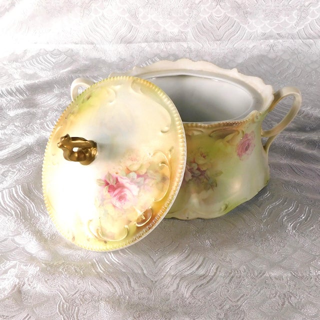 Late 18th Century Pale Green Floral Reinhold Schlegelmilch Rs Prussia Biscuit Jar With Lid For Sale In San Francisco - Image 6 of 8