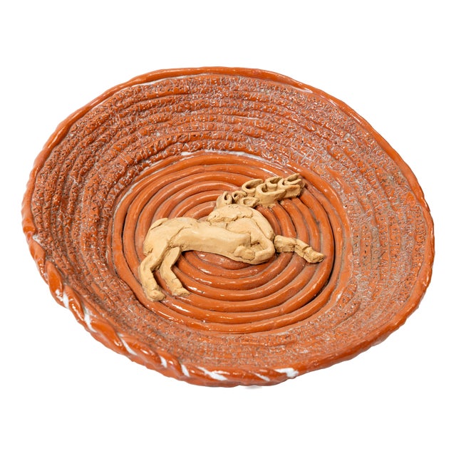 Hungarian Studio Ceramic Miracle Deer Bowl with Runic Motifs, 1950s For Sale