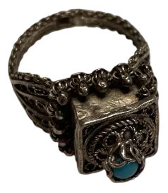 Historical Silver Poison Ring with Turquoise, 1900s