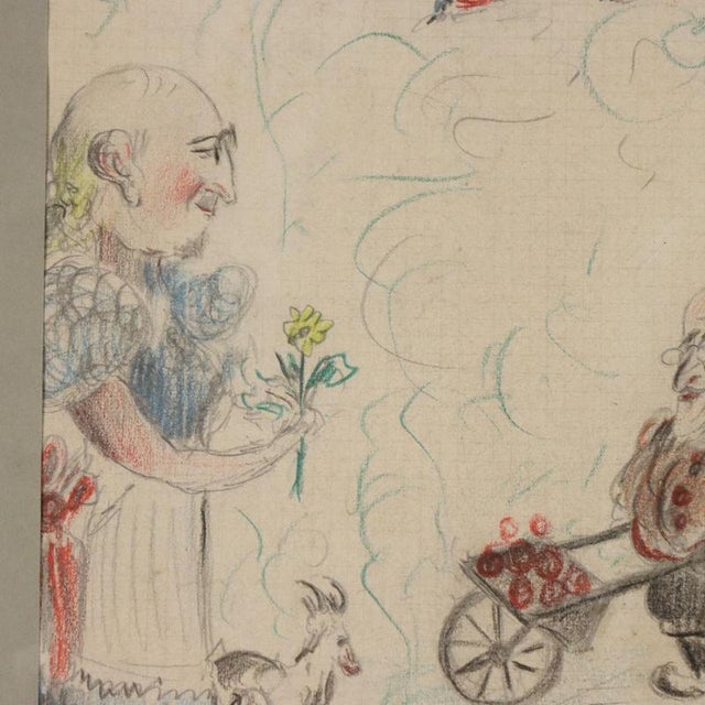 Edoardo Giordano, Figurative Composition, 1939, Pencil on Paper, Framed For Sale - Image 6 of 11