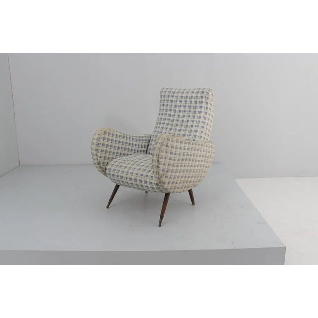 Cream Mid-Century Wood and Fabric Armchair in the style of Marco Zanuso, Italy, 1950s For Sale - Image 8 of 13
