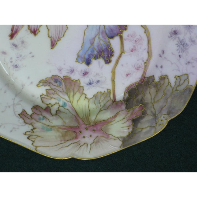 Early 20th Century Dessert Plate H&Co Heinrich Selb Bavaria Hand Painted Watercolor Pink & Purple For Sale - Image 12 of 12