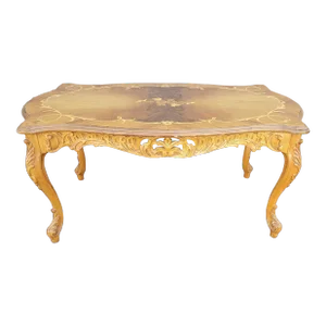 Italian Rococo Revival Marquetry Fruitwood Coffee Table