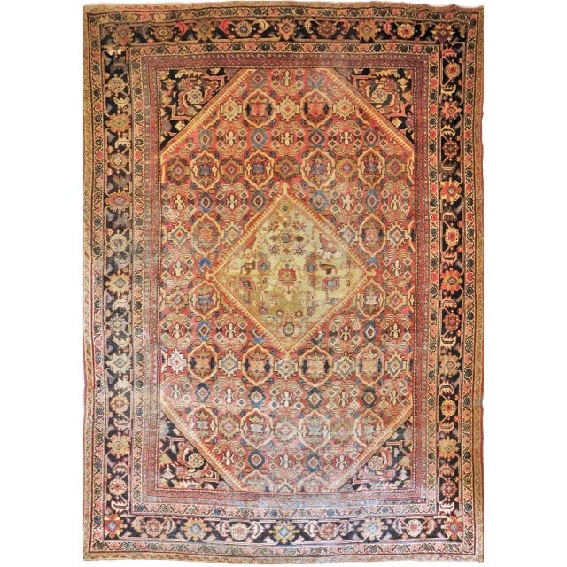 1920s Vintage Hand Knotted Persian Mahal Antique Rug- 9′6″ × 13′ For Sale