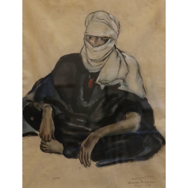 Monique Cras, Mouflon Hunter, Hoggar, 1942, Gouache For Sale - Image 3 of 6