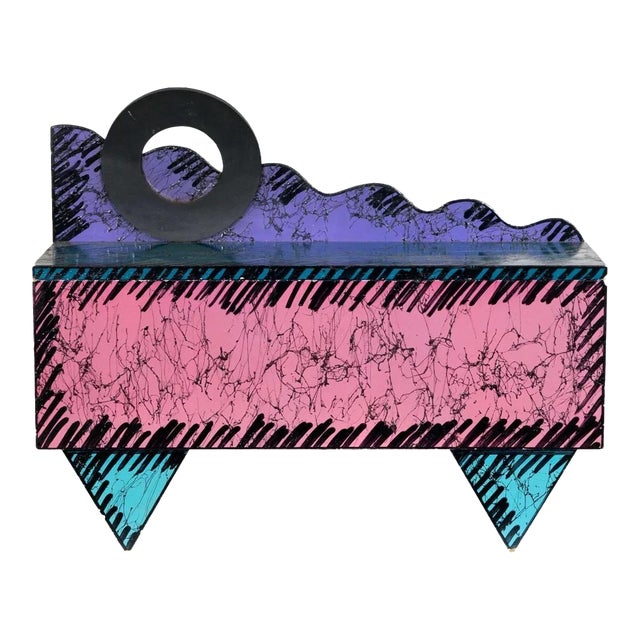 Post Modern Memphis Painted Wood Vintage Jewelry Box By Hollis Fingold Signed For Sale