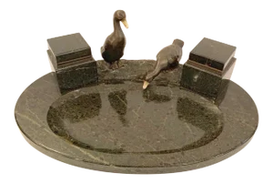 1920s Black Marble Inkwell With Bronze Ducks