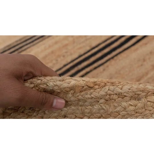 Rectangle Black Stripe Pattern Jute Rug, Boho Jute Rug 8x10 Ft. For Sale - Image 4 of 9