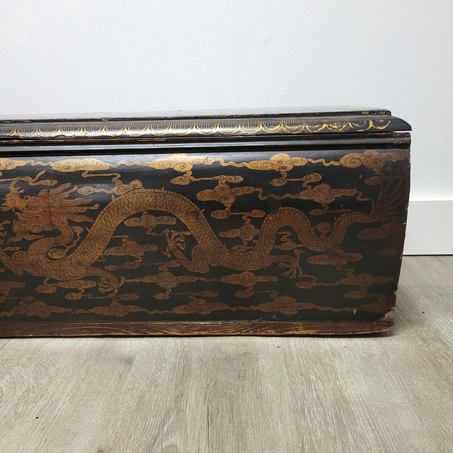 19th C Chinese Lacquered Gold Dragon Scroll Box, 4 Feet Long For Sale - Image 12 of 15