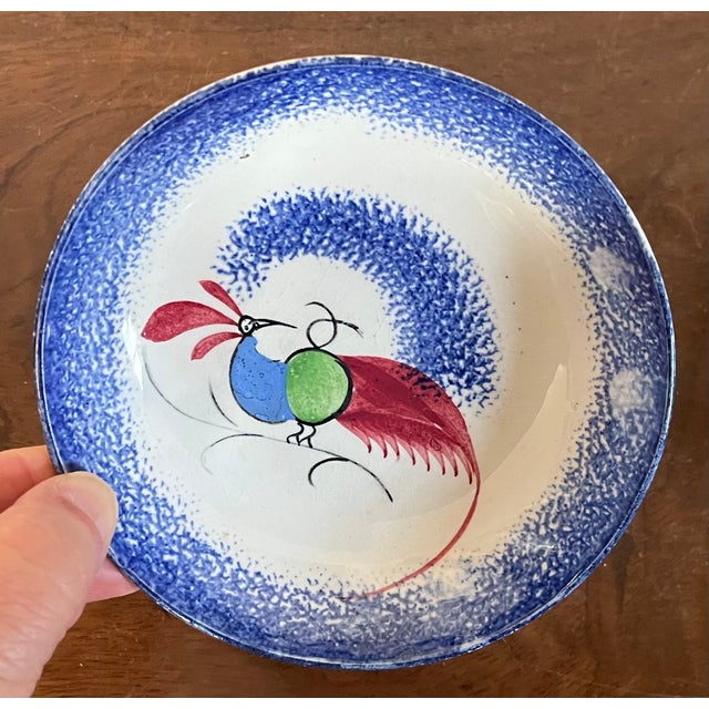 Antique 19th Century Hackwood Peafowl Blue Spatterware Saucer Dish For Sale - Image 10 of 10