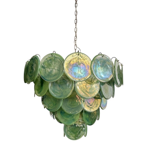 Green Italian Green Iridescent Glass Disc Pendant Light from Justfurnituress SRL For Sale - Image 8 of 14