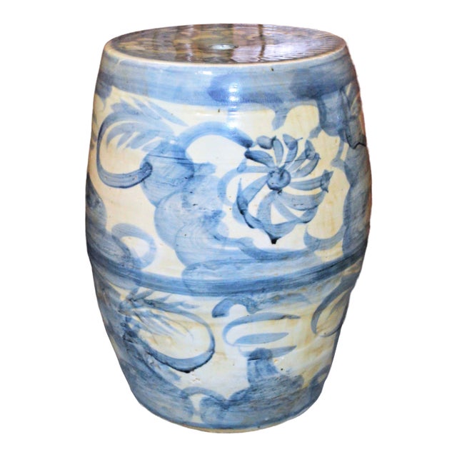 Contemporary Chinoiserie Abstract Lotus Garden Stool For Sale