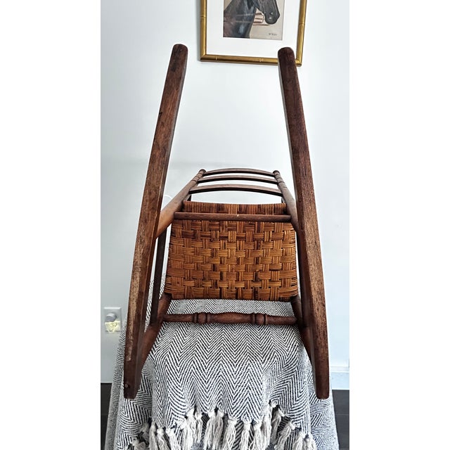 Vintage Solid Wood Child’s Rocking Chair With Woven Rush Seat Colonial Revival Style For Sale In Charlotte - Image 6 of 13