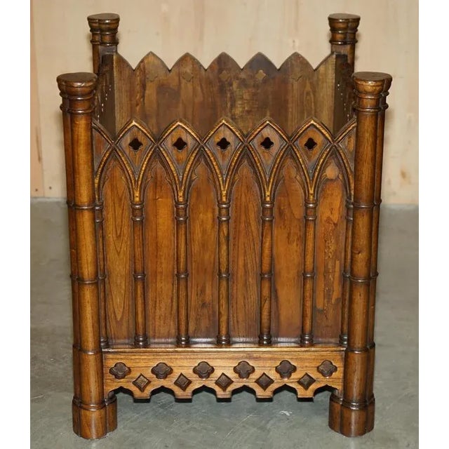 Large Gothic Revival Hand Carved Wooden Planters, Set of 2 For Sale - Image 10 of 18