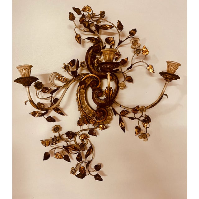 Mid-Century Modern Mid Century Modern Florentine Italian Gilt Tole Wall Candle Sconce For Sale - Image 3 of 7