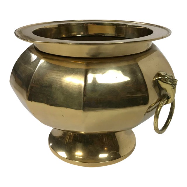 Brass Planter With Lion Head Handles Chairish