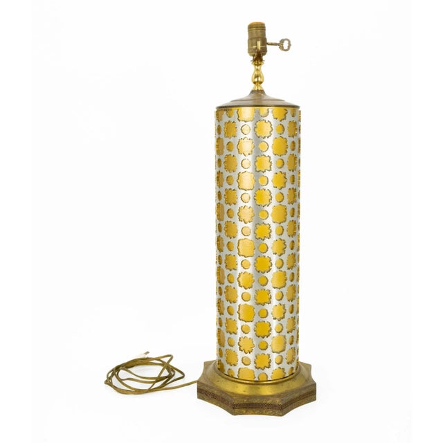 Gold and Silver Mid Century Key Switch Table Lamp This piece measures: 9 wide x 9 deep x 26.5 inches high and weighs 15.5...