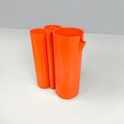 French Modern Orange Plastic Orangeade Set by Jean Pierre Vitrac for Bourbon, 1970s, Set of 9 For Sale - Image 4 of 18