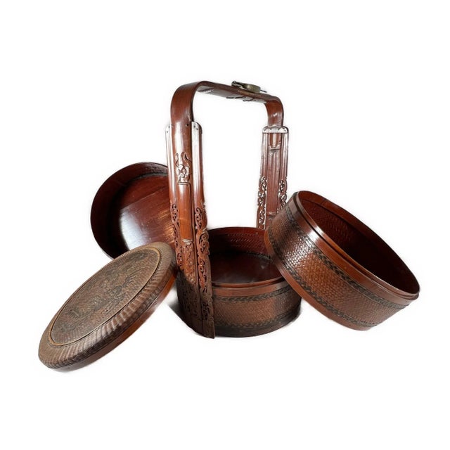 Vintage Three Tiered Bamboo Wedding Basket For Sale - Image 9 of 11