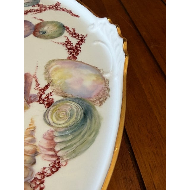 Off-white Hand Painted Coastal Seashell Porcelain Tray by Carol Psches With Gilt Edge For Sale - Image 8 of 12