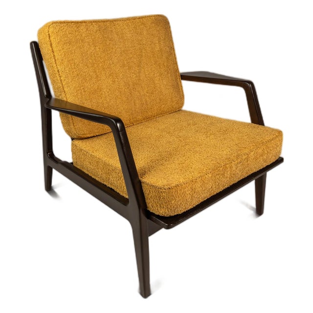 Danish Mid-Century Modern Model 596 Lounge Chair in Beech & Bouclé Attributed to Lawrence Peabody & Ib Kofod Larsen for Selig, Denmark, C. 1950's For Sale