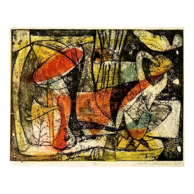 1951 John Kacere Oratorio Etching With Hand Color on Paper For Sale