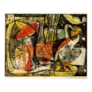 1951 John Kacere Oratorio Etching With Hand Color on Paper