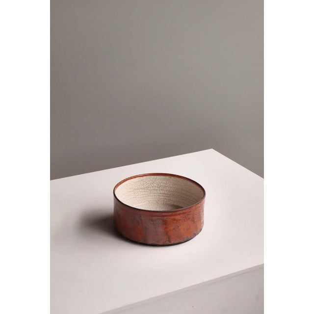 Large Scandinavian Modern Raku-Fired Stoneware Bowl by Inger Rokkjær, 2003 For Sale - Image 15 of 17