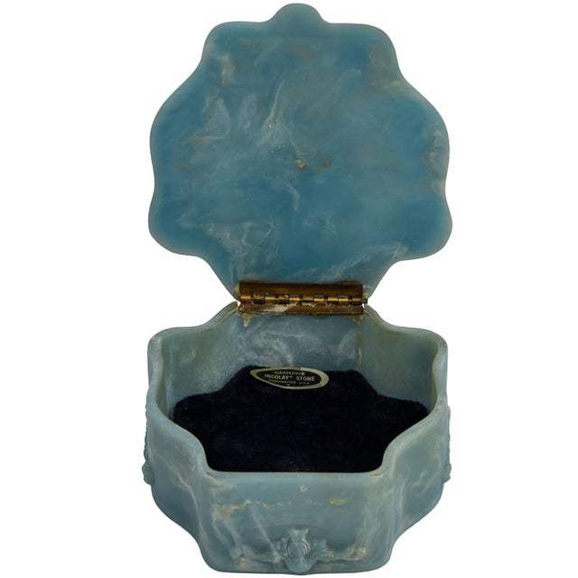 Mid 20th Century Blue Scalloped Incolay-Stone Box For Sale - Image 5 of 7