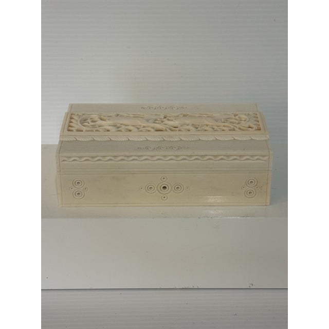Chinoiserie Vintage Hand-Carved Bone Overlay Jewelry Box With Deer Motif For Sale - Image 3 of 12