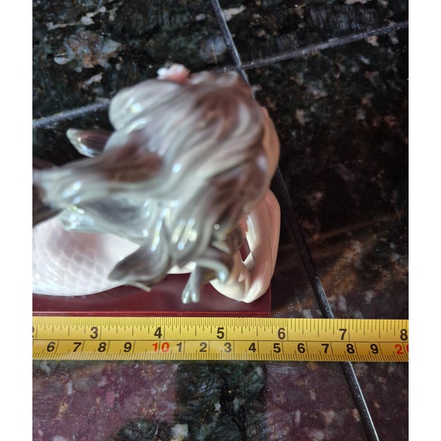 Lladro Vintage 1980s Lladró "Fantasy" Porcelain Mermaid Figurine With Wooden Base - No. 1414 (Jg) For Sale - Image 4 of 6