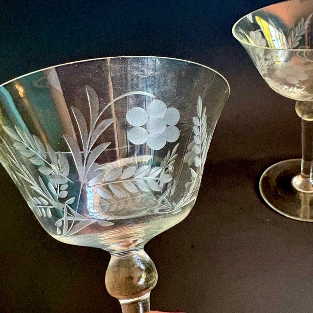 A sophisticated pair of vintage Colony Glass champagne coupes or tall sherbet glasses in the elegant Danube pattern....