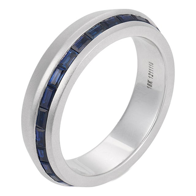1920s Lugano Sapphire 18k White Gold Eternity Band, Size 10.5 For Sale