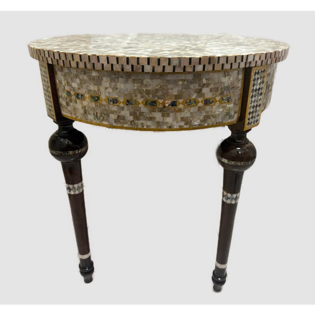 2020s Handmade Mother of Pearl Inlay End Table – 20” Wood Accent Table – Luxury Egyptian Artisan Furniture For Sale - Image 5 of 6