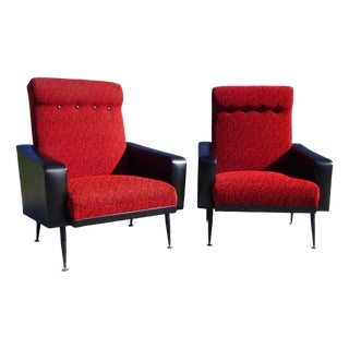Vintage Red and Black Chairs with Compass Feet, 1970s, Set of 2 For Sale