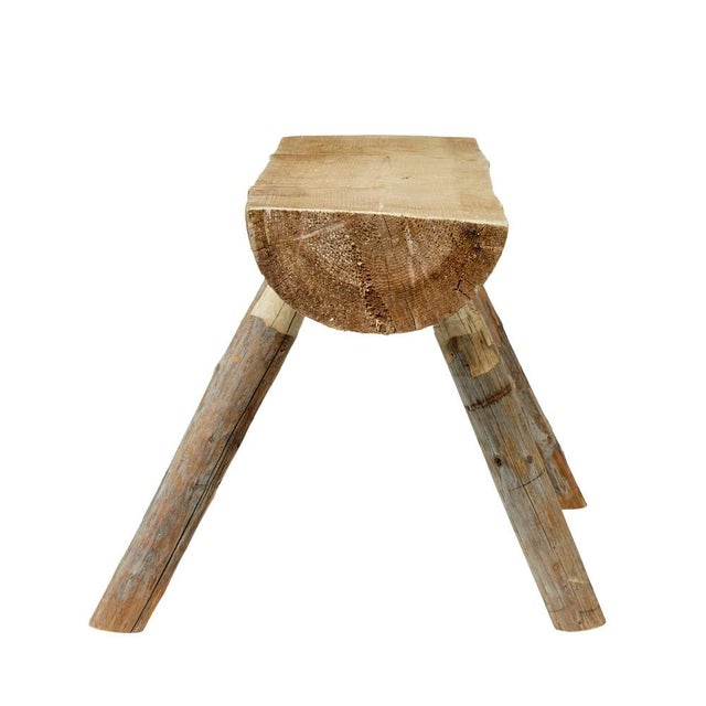 Rustic Scandinavian Handmade Log Benches, 1950, Set of 2 For Sale - Image 3 of 13