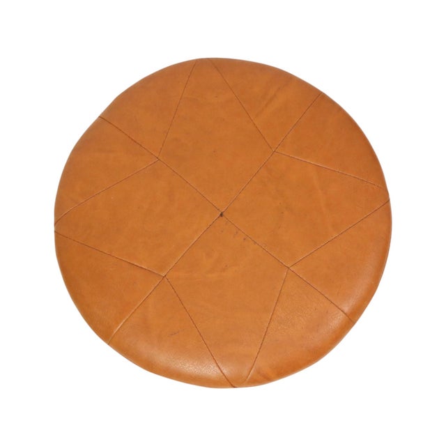 Brown Vintage Round Pouf in Brown Skai and Leather Star Motif, 1960s For Sale - Image 8 of 11