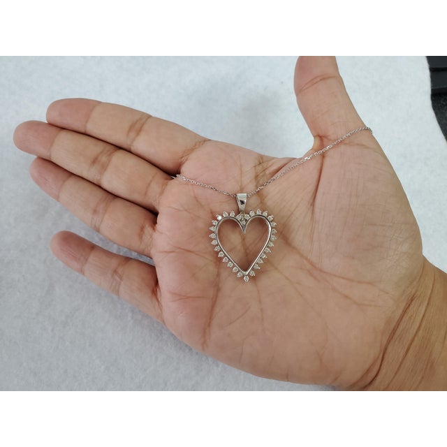 Contemporary Diamond Cutout Heart Pendant .65cttw 14k White Gold 16" For Sale - Image 3 of 4
