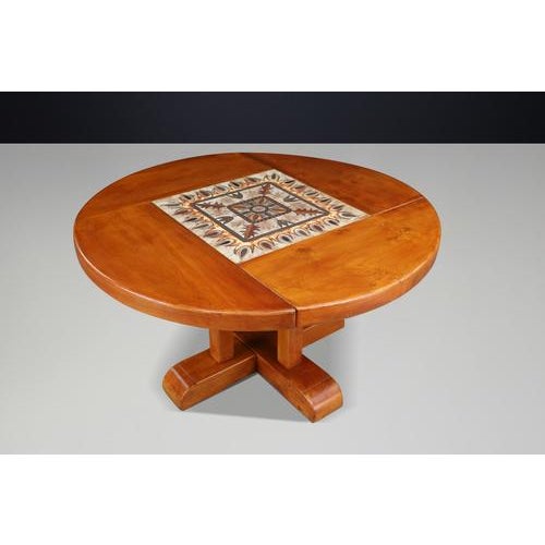 Charcoal Mid-Century French Elm and Ceramic Dining Table by A. Picard, 1970s For Sale - Image 8 of 11