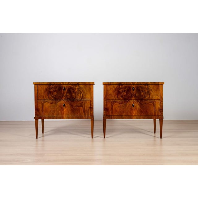 Biedermeier Style French Polished Walnut Commodes, Germany, Set of 2 For Sale - Image 3 of 15