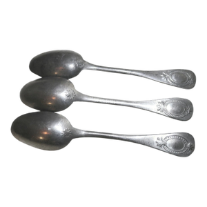 Share Large Rare Set 3 Antique 18th Century Dutch Solid Heavy Cast Pewter Spoon