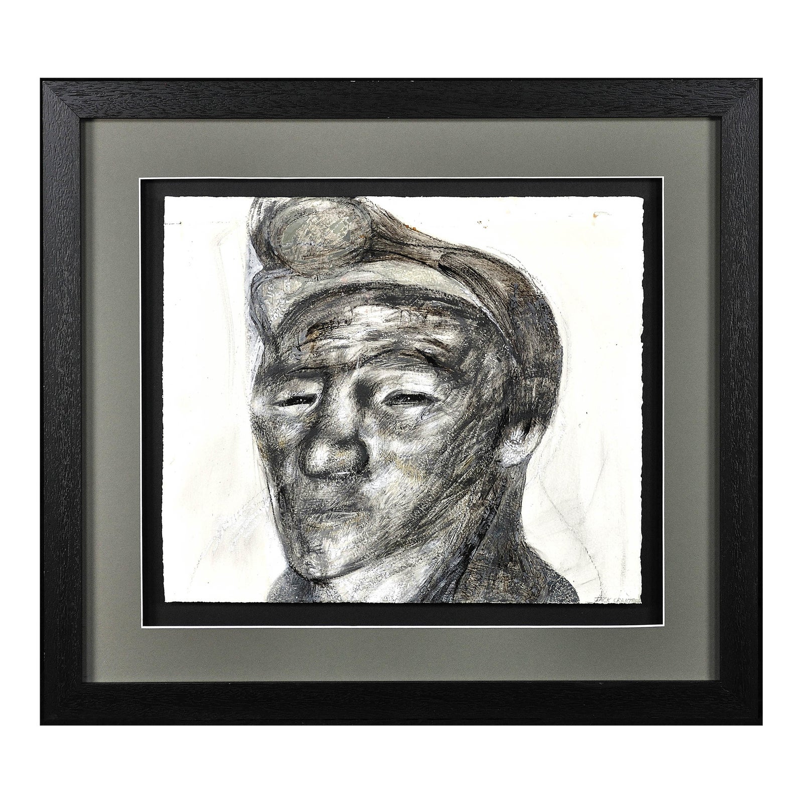 1970s "Welsh Miner" Expressionist MixedMedia Portrait Painting by Jack