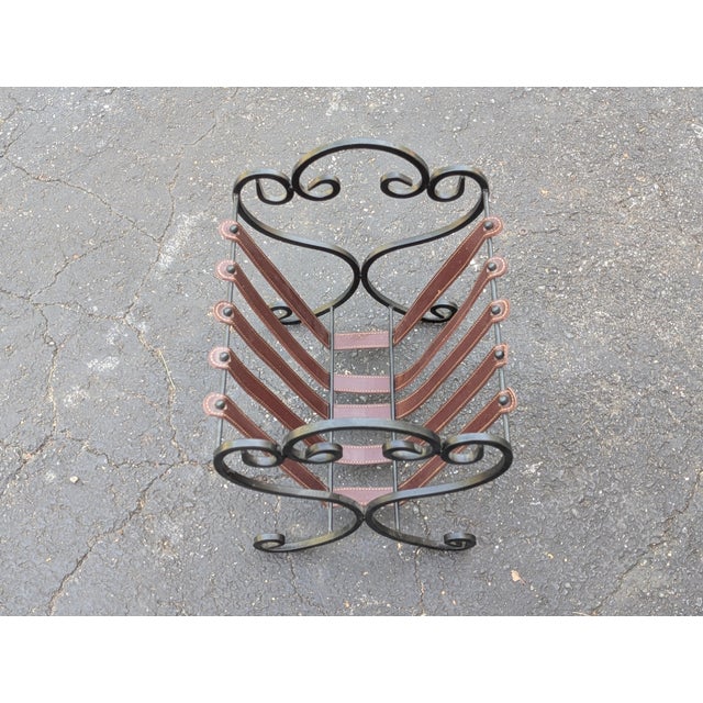 Vintage Iron & Leather Magazine Rack 16" Tall Rustic Book Holder For Sale In Washington DC - Image 6 of 8