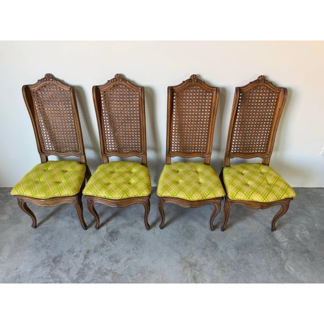 1970s Vintage French Country Louis XV–Style Carved Wood Dining Chairs With Cane Backs — Set of 4 For Sale - Image 5 of 12