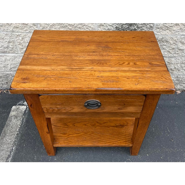 1980s Broyhill Attic Heirlooms Farmhouse Oak Side Table For Sale - Image 5 of 12