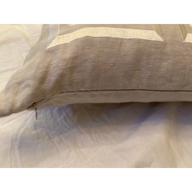 Beige Linen Decorative Accent Pillow With White Ribbon Border For Sale - Image 4 of 6