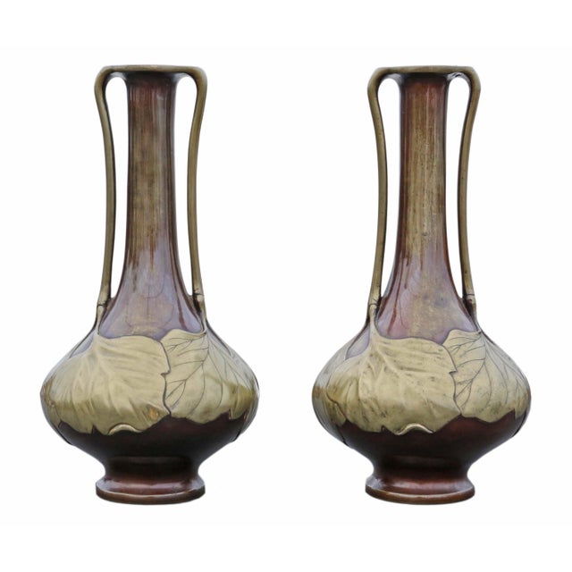 Large Antique Japanese Meiji Metal Vases, 1910, Set of 2 For Sale - Image 6 of 10