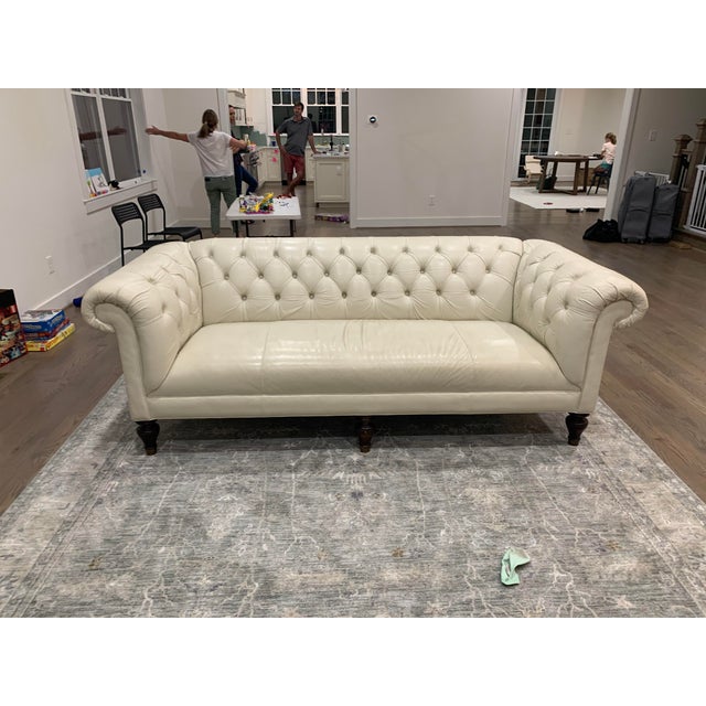 Mitchell Gold White Leather Chesterfield Sofa Chairish