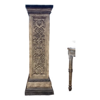 Carved Decorative Pedestal Column With Stone Finish For Sale